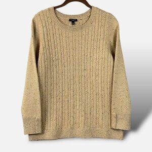 Talbots Sweater Womens Plus Petite Sz Xp Beige Speckle Cable Knit Button Sleeve